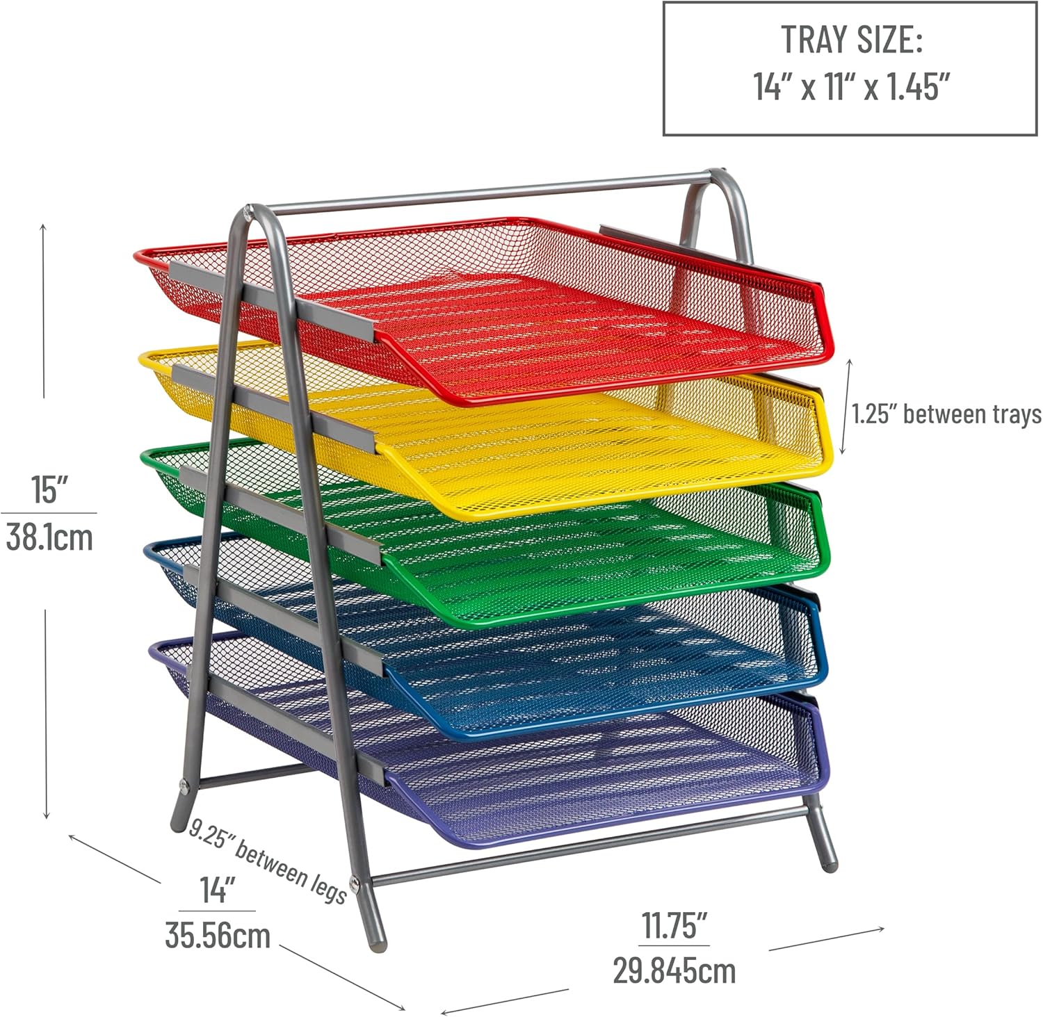 MIND READER 5-Tier Paper Tray Organizer, Metal Mesh Desktop File Storage