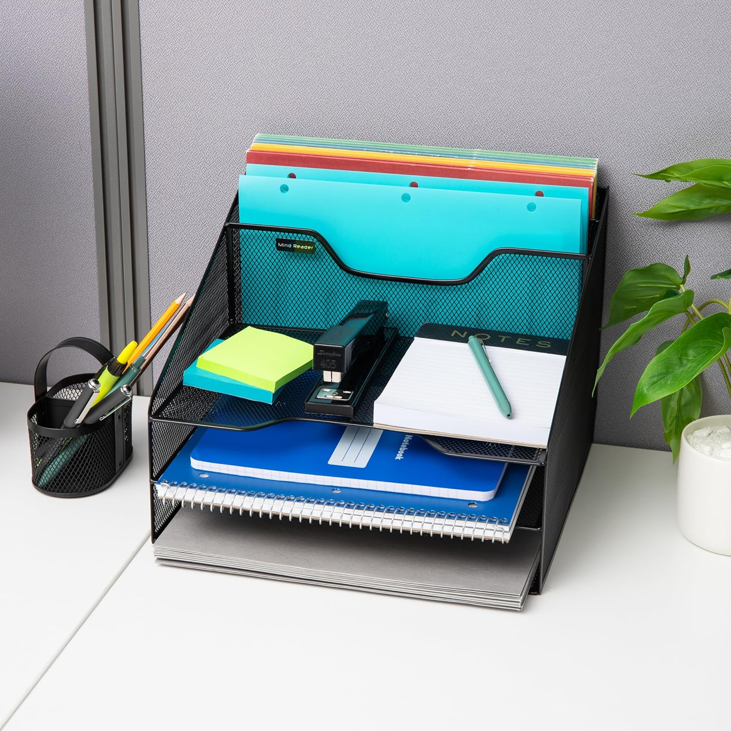 Mind Reader File Organizer, Set of 2, Desk Organizer, Storage, Paper Tray, Office, Metal Mesh, 12.5"L x 11.5"W x 9.5"H, Black