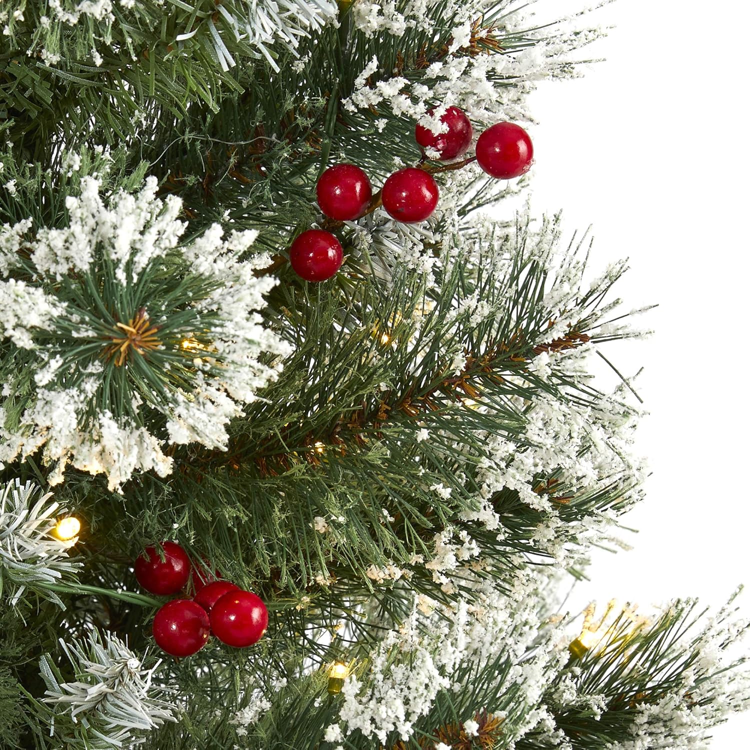 Nearly Natural 3ft. Frosted Swiss Pine Artificial Christmas Tree with 50 Clear LED Lights and Berries