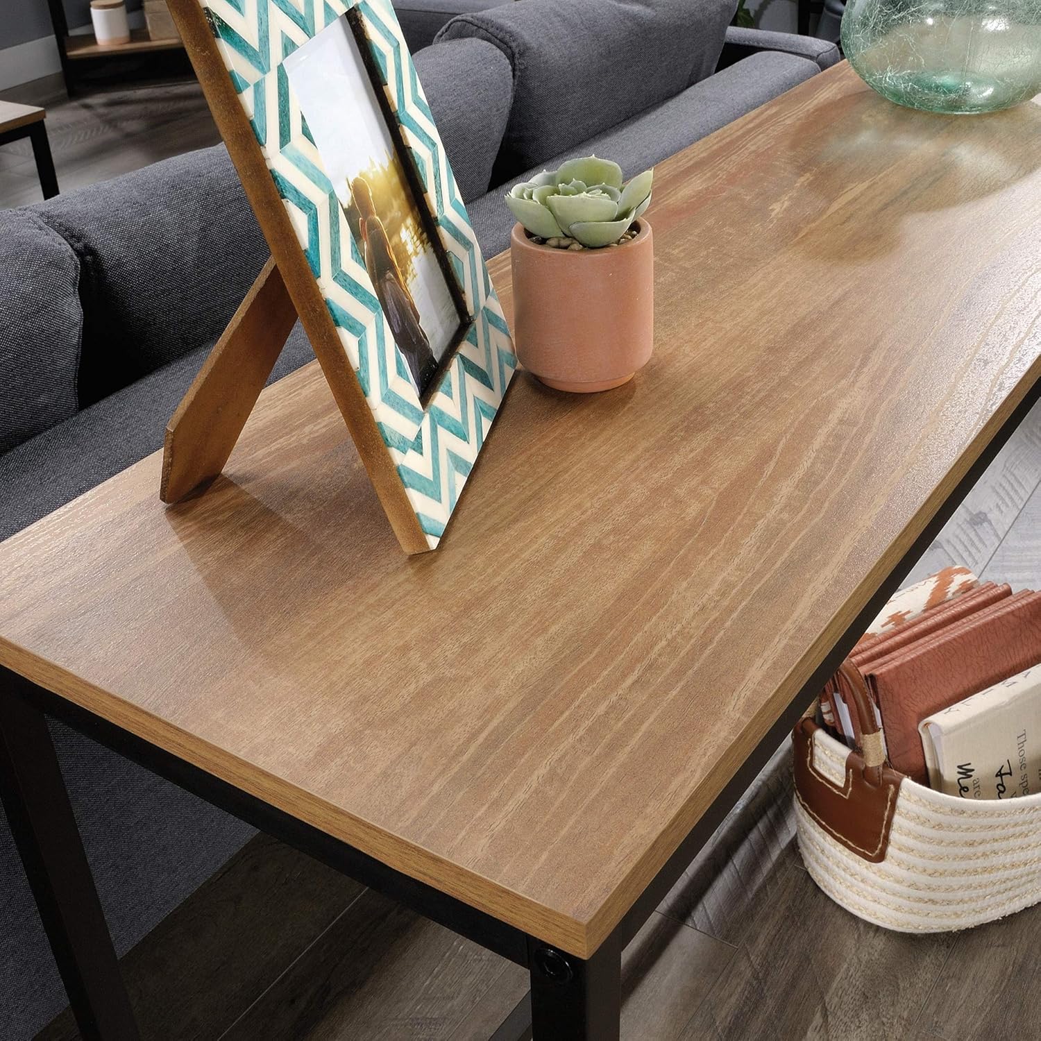 Sauder North Avenue Narrow Metal and Wood Console Table, Sindoori Mango Finish