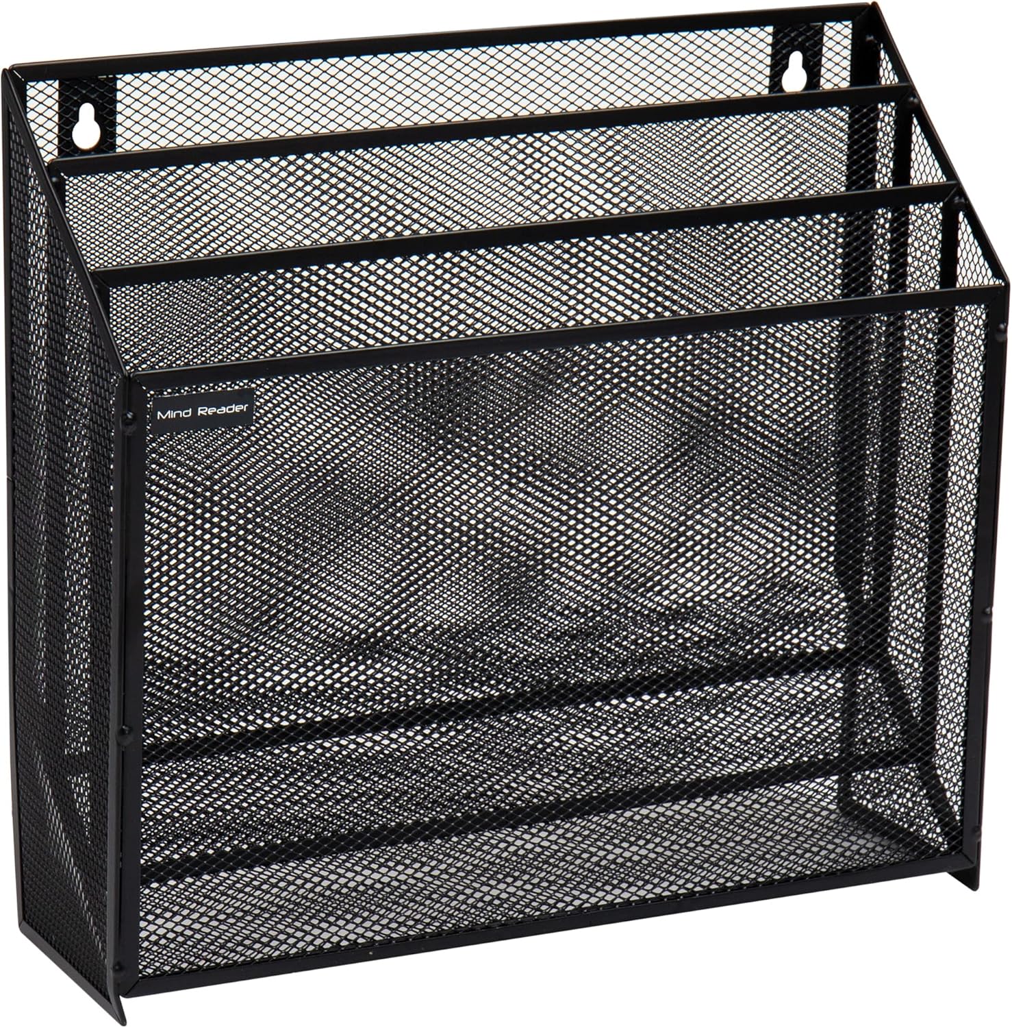Mind Reader Vertical File Storage, Desktop Organizer, Wall Mount, Office, Metal Mesh, 12.5"L x 3.75"W x 11.5"H, Black