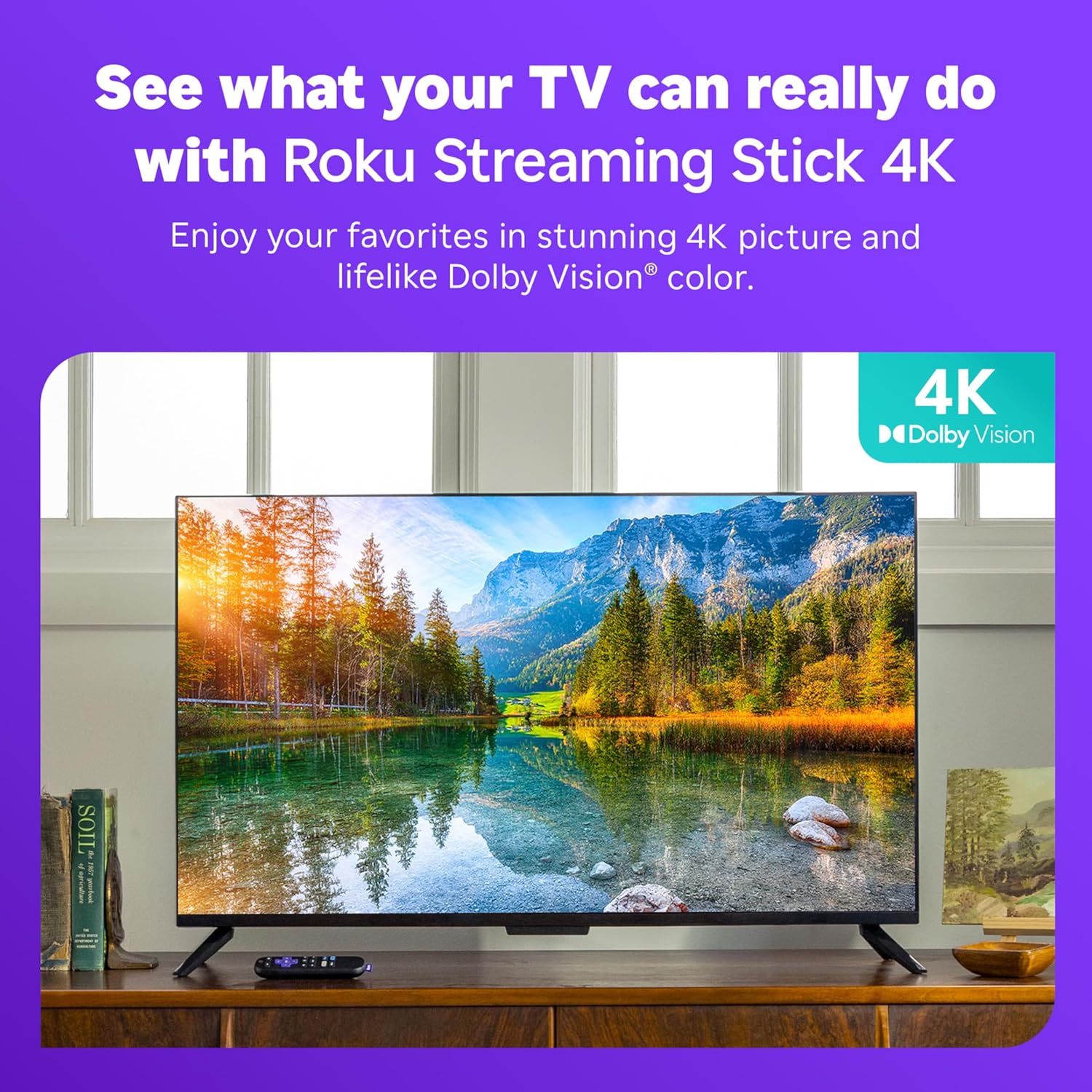 Roku Streaming Stick 4K - HDR & Dolby Vision Roku Streaming Device for TV with Voice Remote & Long-Range Wi-Fi