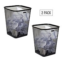Mind Reader Mesh Trash Can, Waste Paper Basket, Square Metal Mesh 9.75" x 9.75" x 12.25" Black
