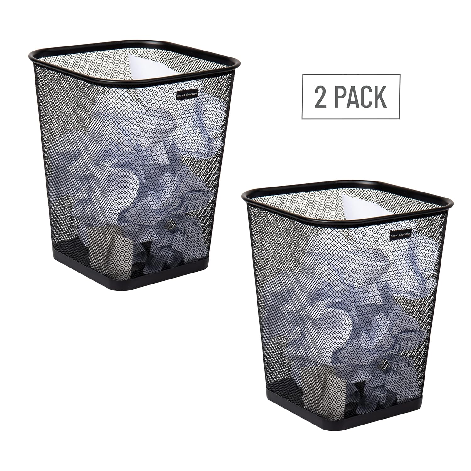 Mind Reader Mesh Trash Can, Waste Paper Basket, Square Metal Mesh 9.75" x 9.75" x 12.25" Black