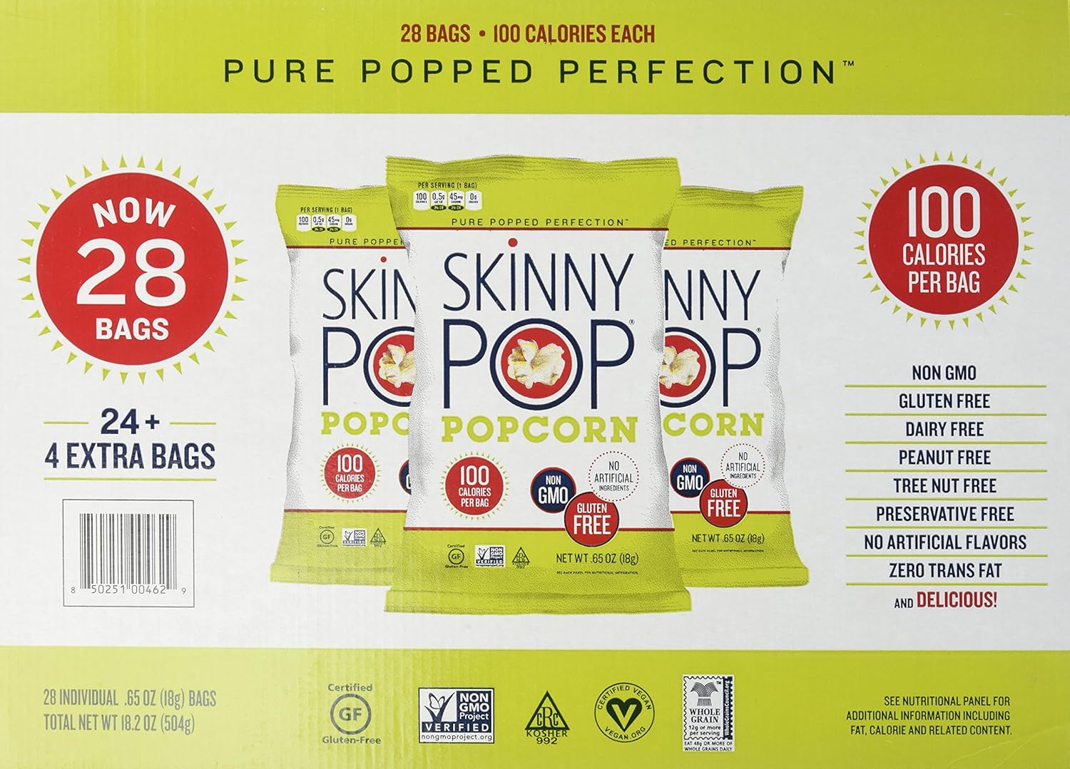 SkinnyPop Salted Popcorn, 28 Count Single-Serve (0.65 oz)
