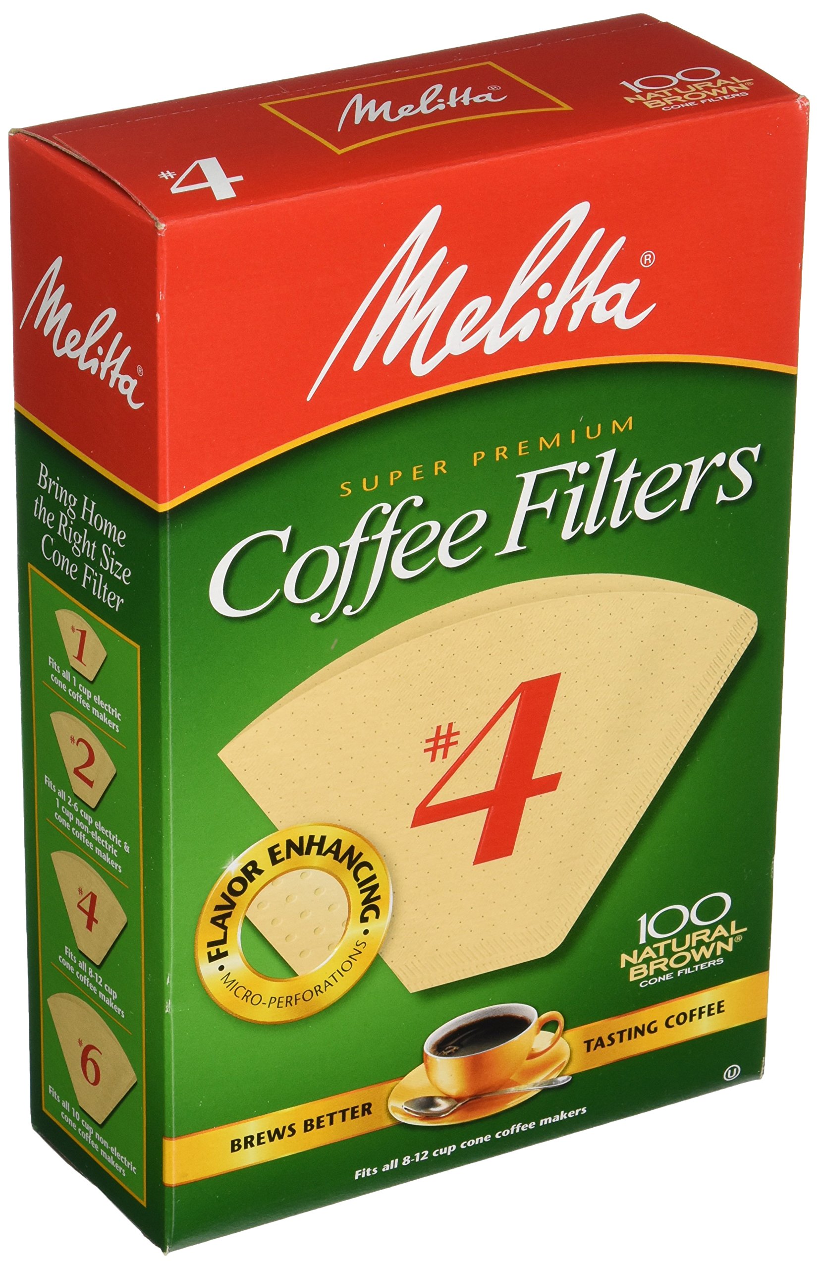 Melitta Super Premium Coffee Filters, Naturan Brown, No. 4, 100-Count Filters (Pack of 3)