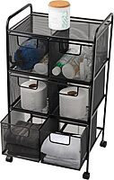MIND READER Metal Mesh Rolling Storage Cart with Removable Drawers