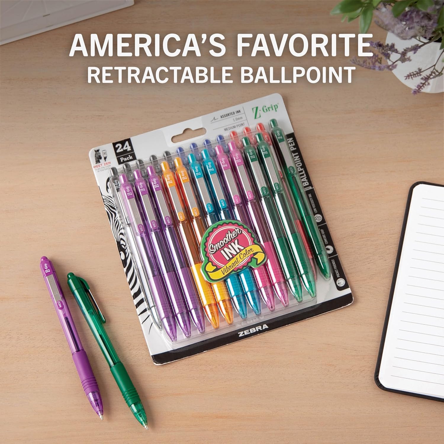 Zebra Pen Z-Grip Retractable Ballpoint Pen, Medium Point 1.0 mm