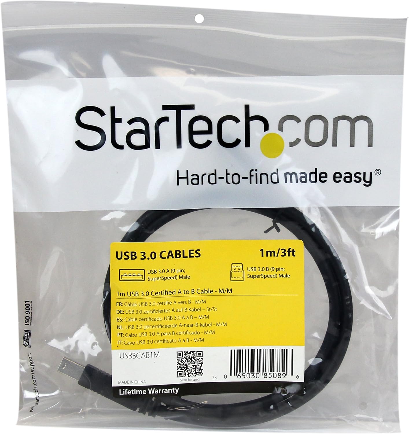StarTech.com 1m 3 ft Certified SuperSpeed USB 3.0 A to B Cable Cord - USB 3 Cable - 1x USB 3.0 A (M)