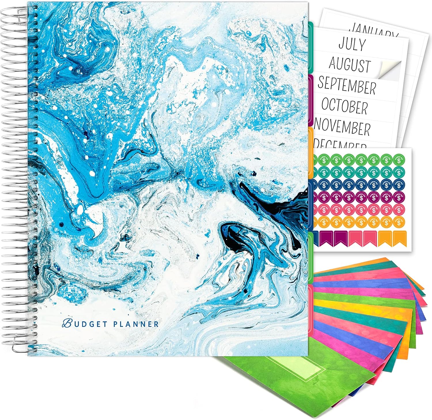 Global Printed Products Budget Planner & Monthly Bill Organizer With 12 Envelopes and Pockets. Expense Tracker Notebook