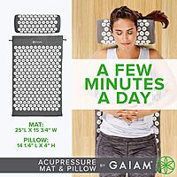 Gaiam Acupressure Mat and Pillow Set, Acupuncture Style Massage Mat & Pillow, Relief for Sciatic Nerve, Muscle Tension, Fibromyalgia, Neck, Shoulder & Back Pain, Migraine & Headaches and Insomnia Grey