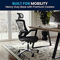 Flash Furniture Kelista High-Back Swivel Office Chair with Adjustable Lumbar Support and Seat Height, Ergonomic Mesh Desk Chair, Black Black Contemporary