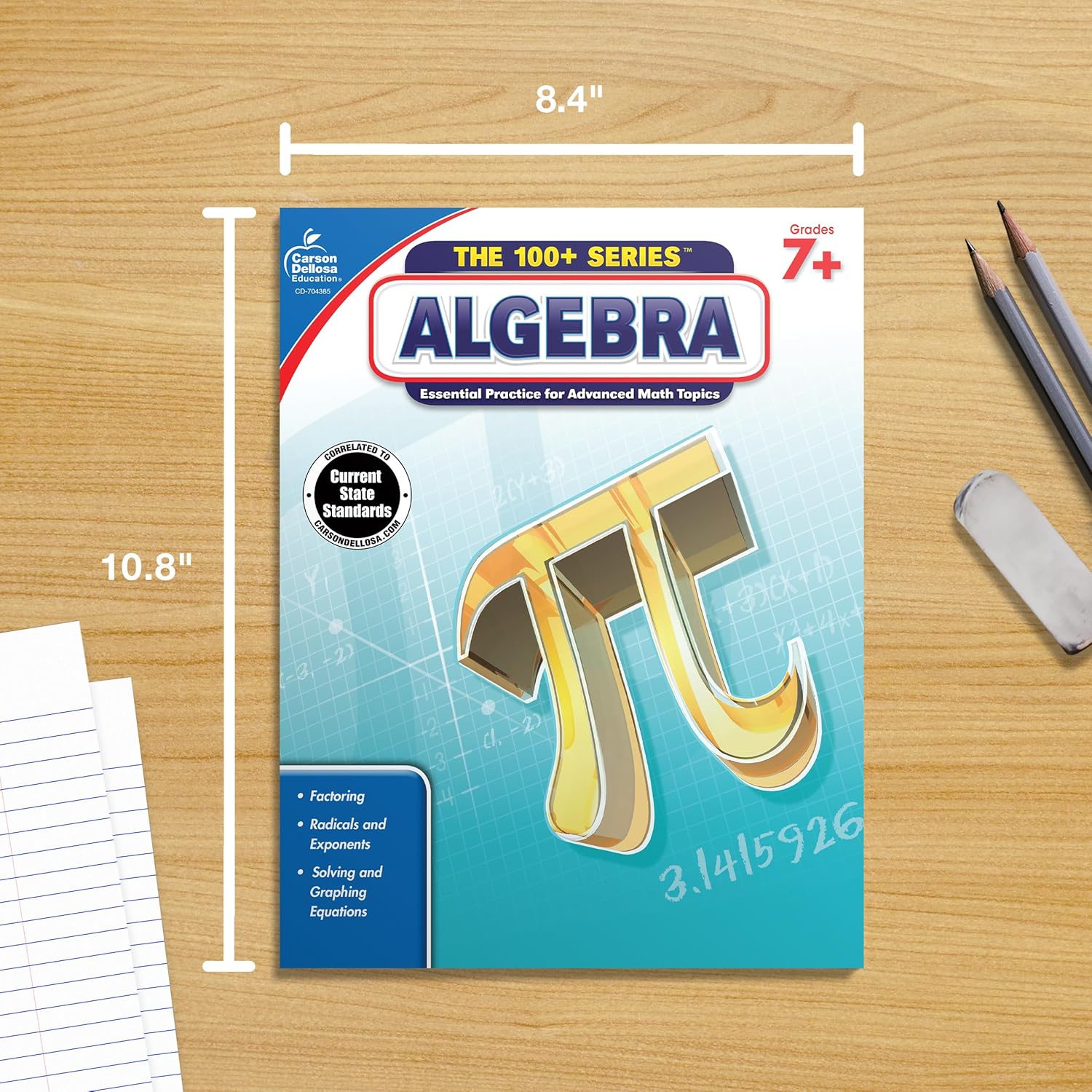 Carson Dellosa The 100 Series Algebra Workbook, Math Book for Grades 7 and Up Covering Fractions, Ratio