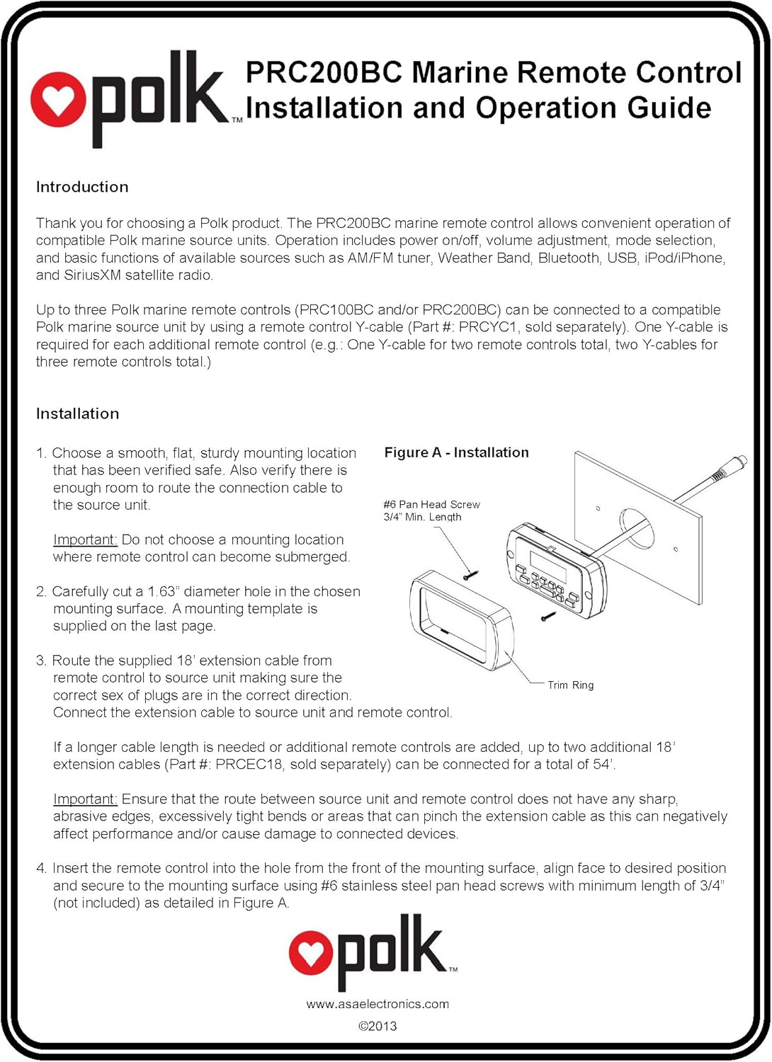 Polk Audio PRC200BC Marine Wired Remote Control - Digital Display
