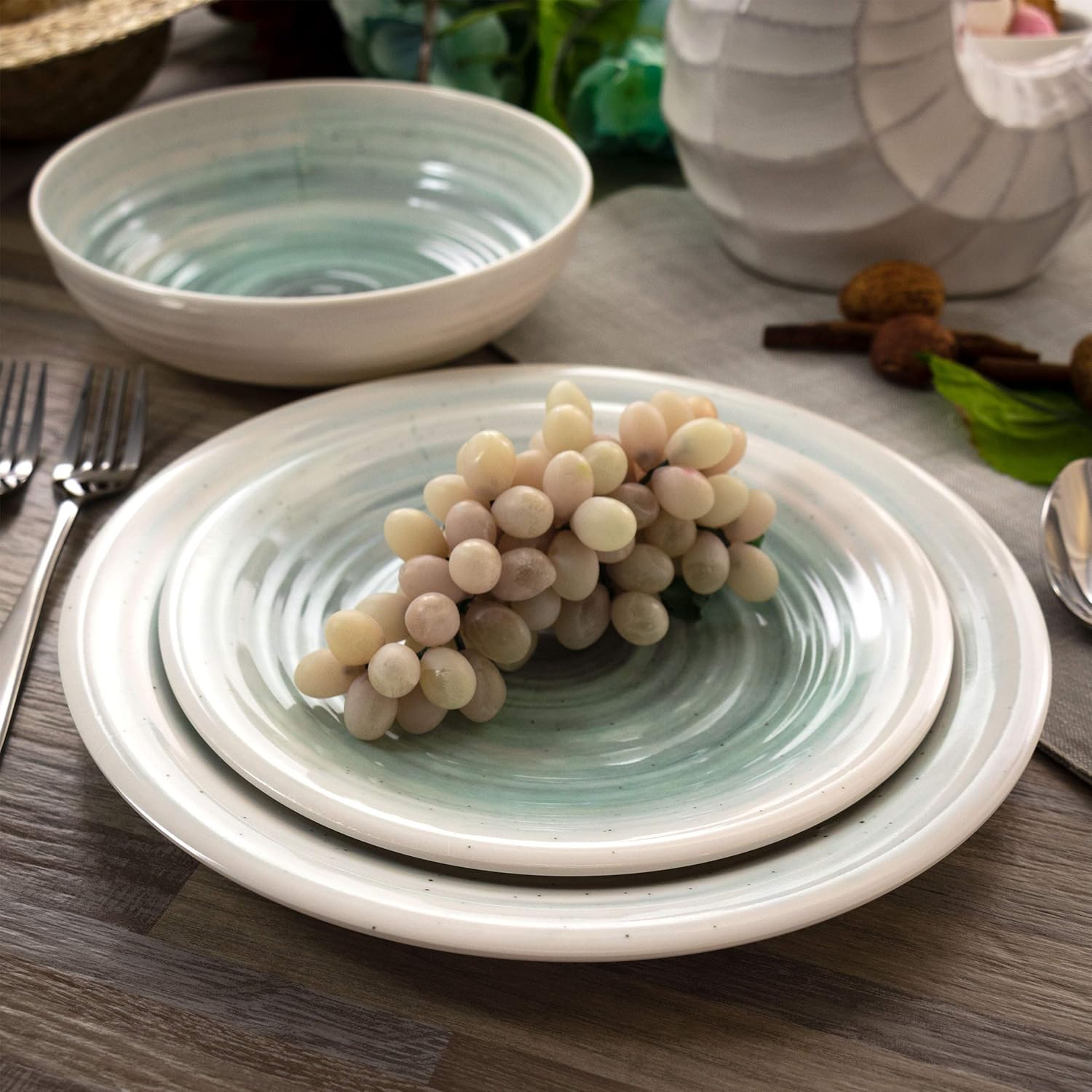 Elama 12-Piece Lightweight Melamine Dinnerware Set