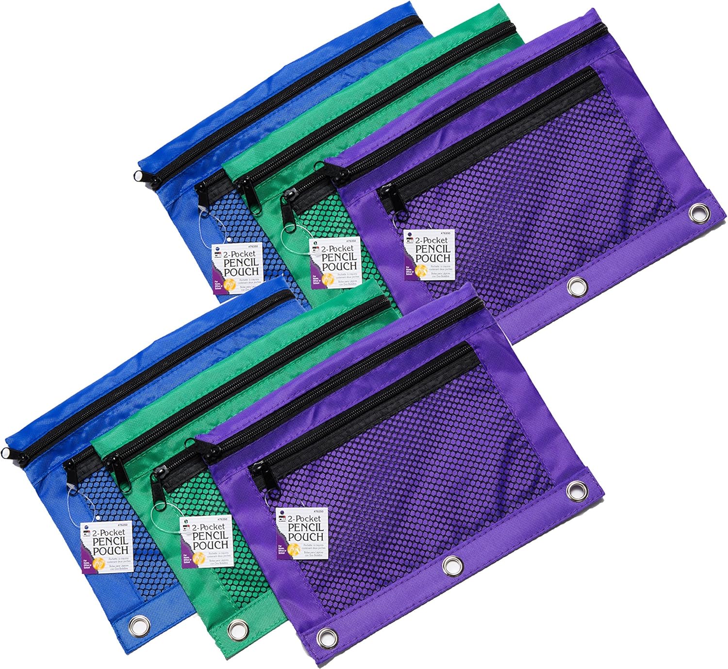 CHARLES LEONARD Mesh Front Pencil Pouches, 2 Pockets, 7.63 x 10 inches