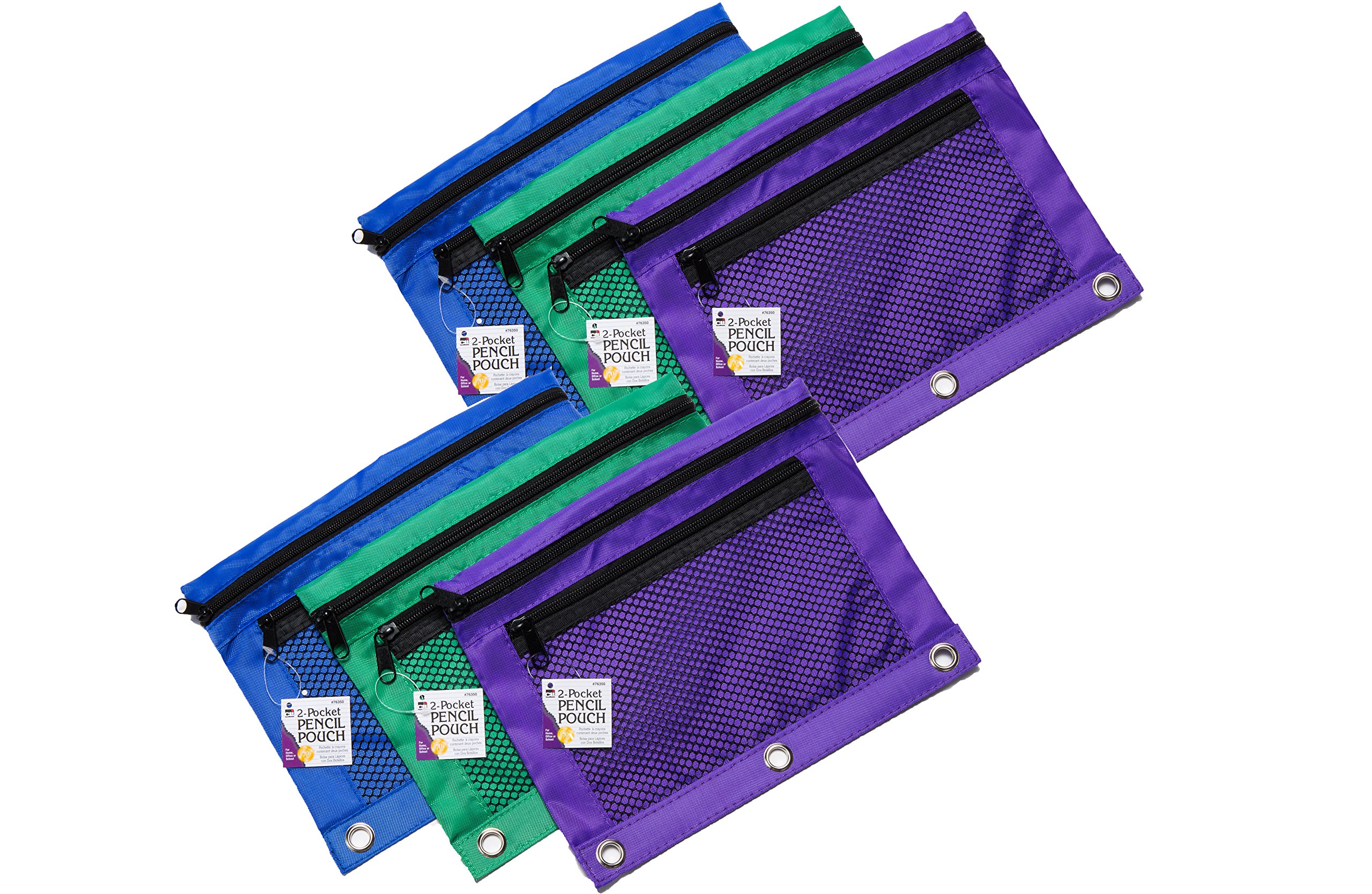 CHARLES LEONARD Mesh Front Pencil Pouches, 2 Pockets, 7.63 x 10 inches