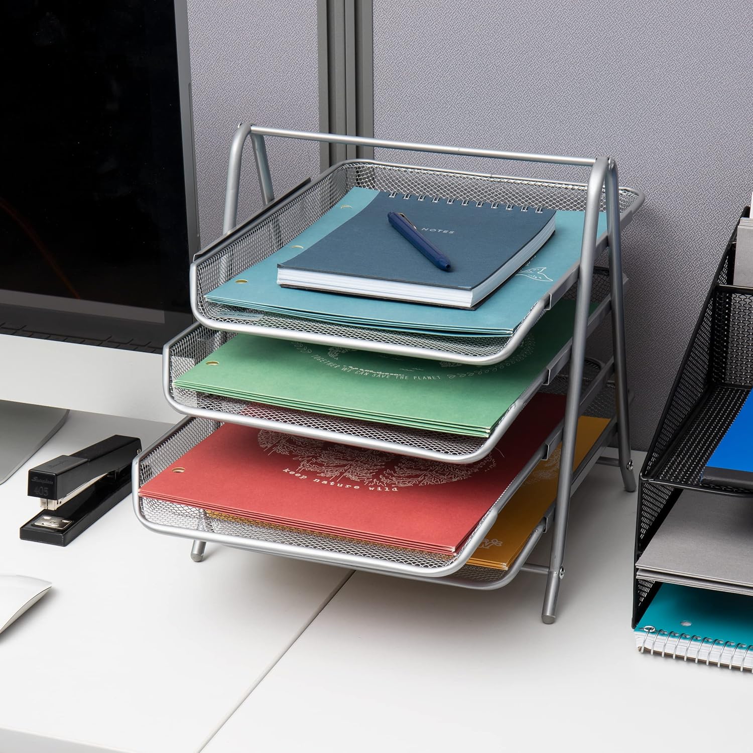 MIND READER 4-Tier Metal Mesh Paper Tray Desktop Organizer