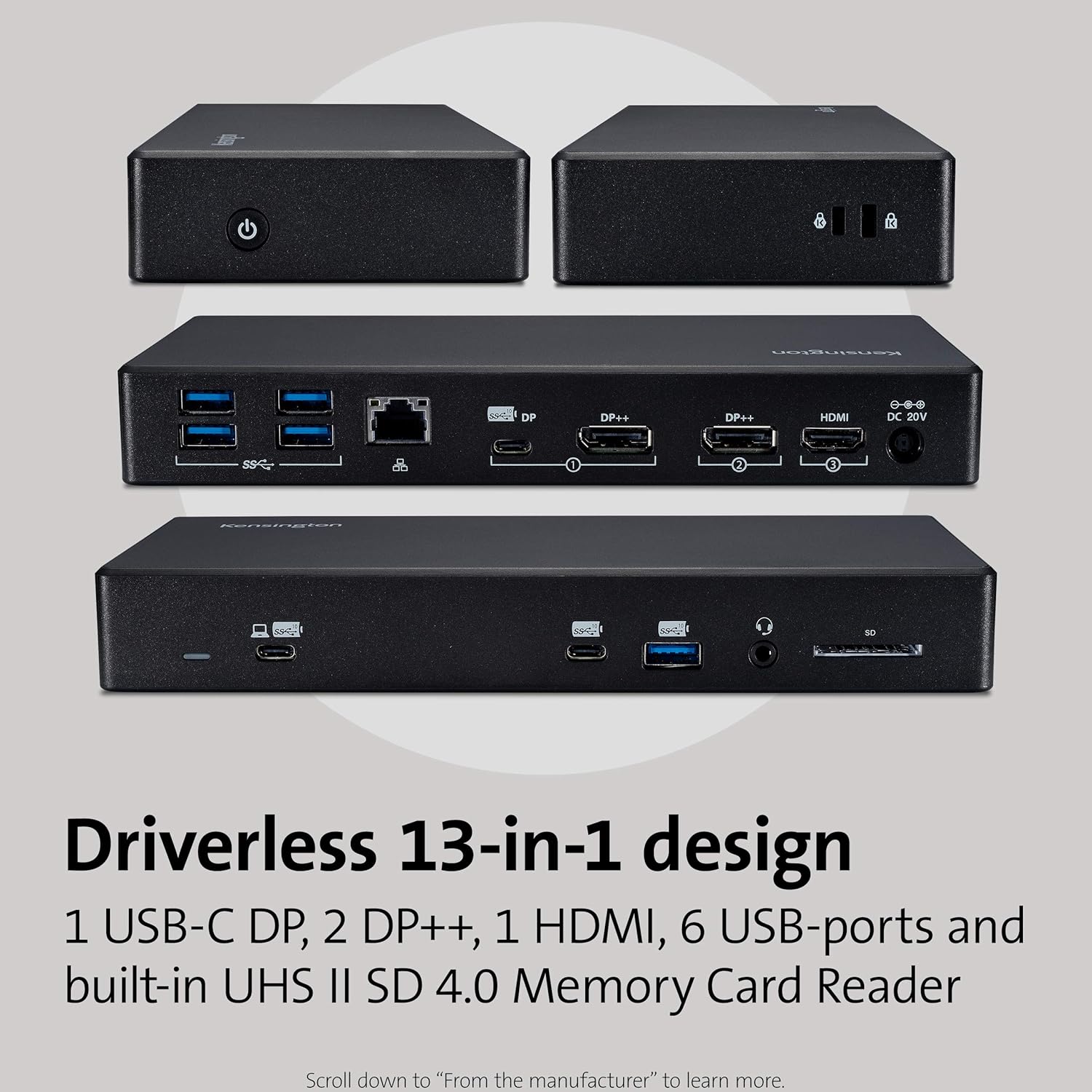 Kensington SD4850P USB-C Docking Station for Dell, HP, Lenovo, Surface, PixelBook, Pixel Slate- Dual 4K Video