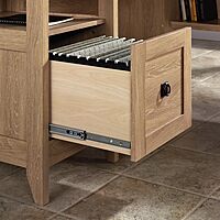 Sauder August Hill L-Shaped Corner Desk with Storage Drawer and Open Shelf for Home Office, in Dover Oak finish