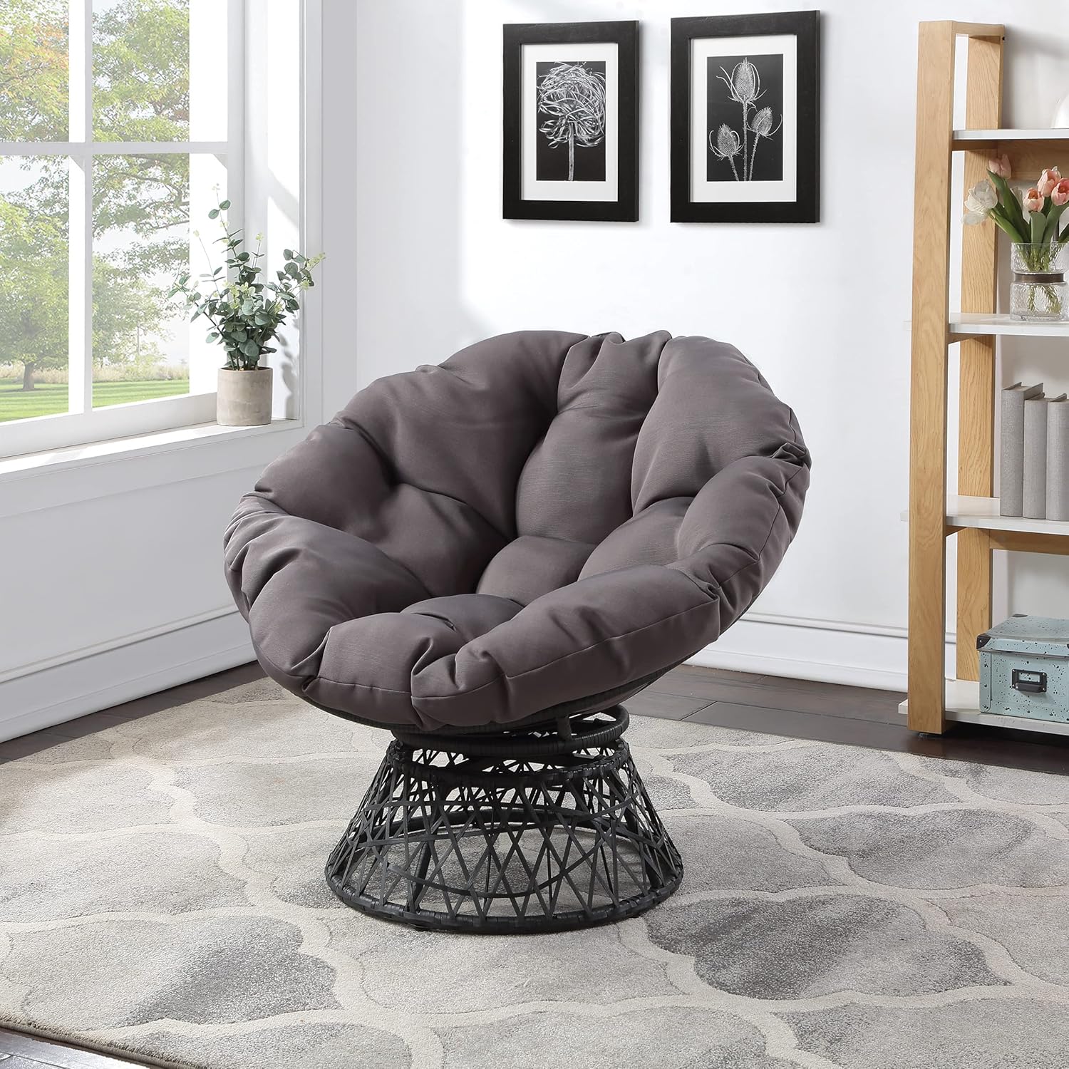 OSP Home Furnishings Wicker Papasan Chair with 360-Degree Swivel