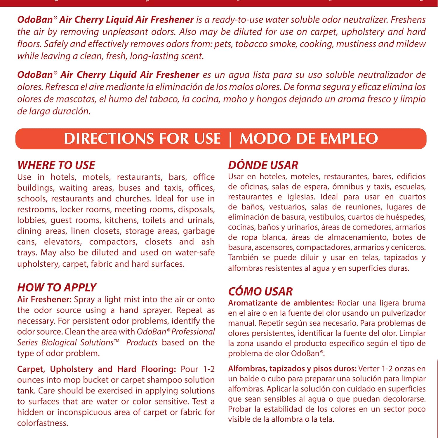 OdoBan Professional Series Ready-to-Use Air Cherry Liquid Air Freshener, Made in the USA, Cherry Scent, 1 Gallon