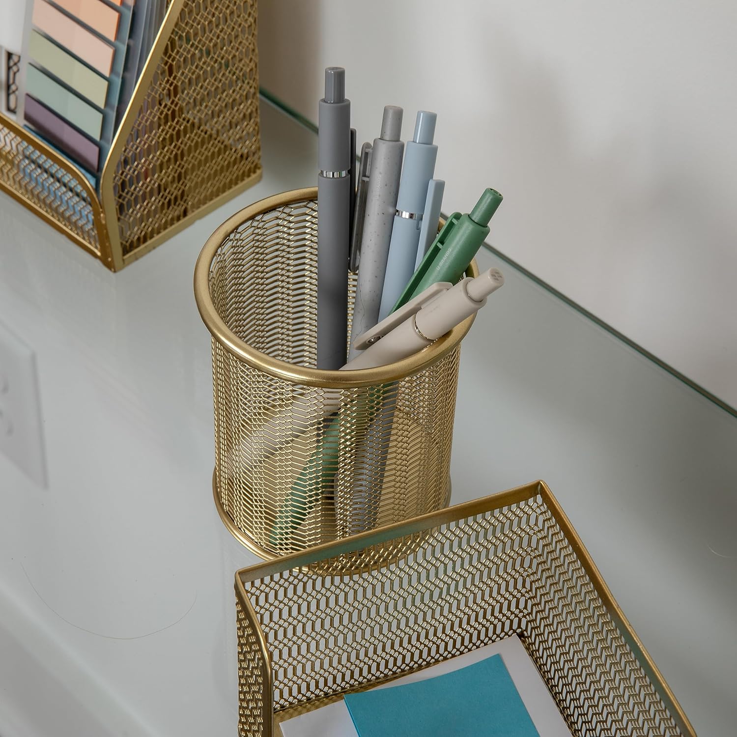 Martha Stewart Ryder Mesh Metal 6-Piece Desktop Organizer Set, Gold