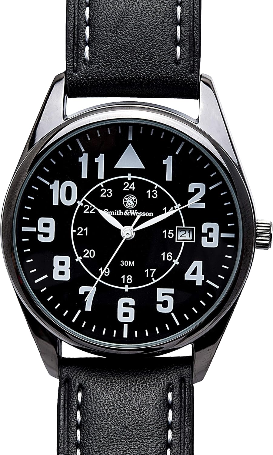 Smith & Wesson Men's Civilian Watch, 3ATM, Tough Stainless Steel case, Genuine Leather Strap, Tactical Watch