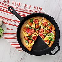 MegaChef 10 Inch Round Preseasoned Cast Iron Frying Pan with Handle in Black
