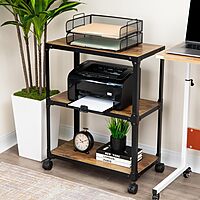 Mind Reader Multipurpose Rolling Cart with 3 Tiers, Mobile Office Storage Organizer, Metal, MDF