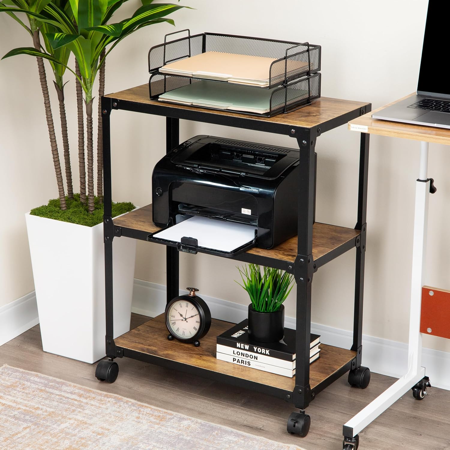 Mind Reader Multipurpose Rolling Cart with 3 Tiers, Mobile Office Storage Organizer, Metal, MDF
