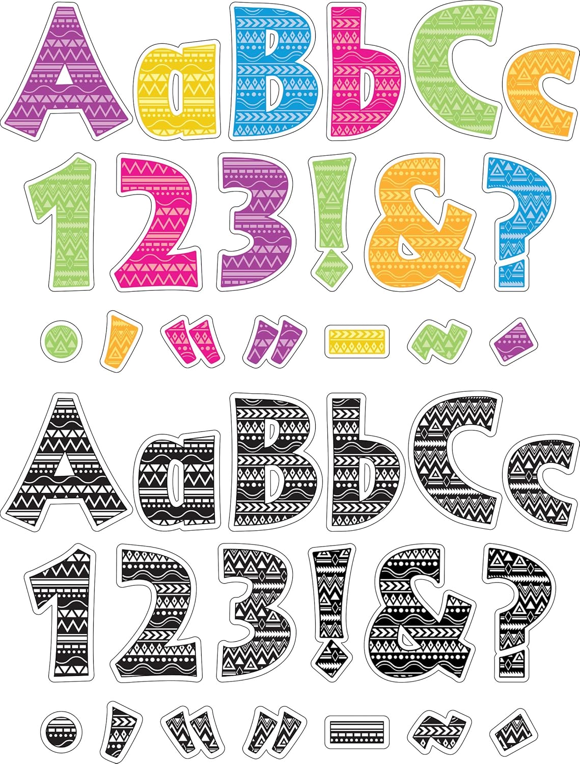 Barker Creek Letter Pop-Out Set of 2, 4" Kai Ola & 4" Boho Chic, Mixed-Design, 510 Characters Total (3851)