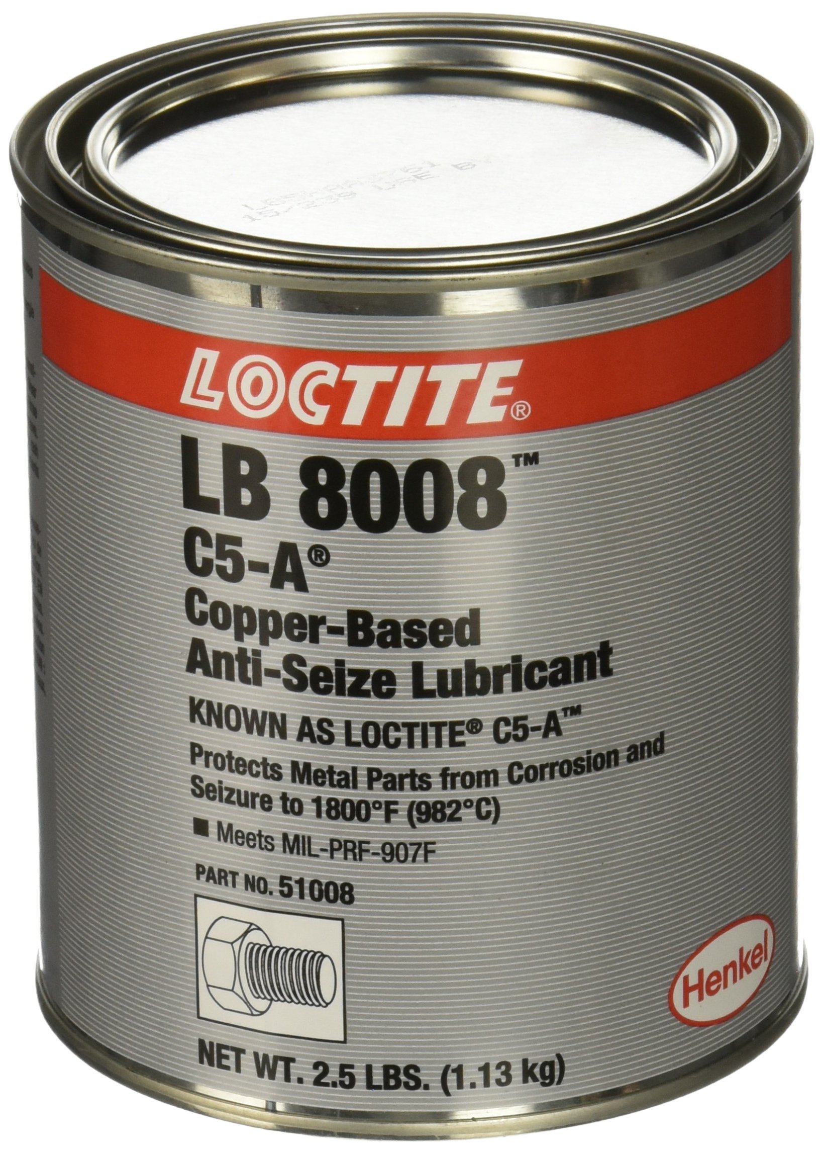 Loctite 51008 Copper LB 8008 C5-A Anti-Seize Lubricant, -20 Degree F Lower Temperature Rating to 1800 Degree F Upper