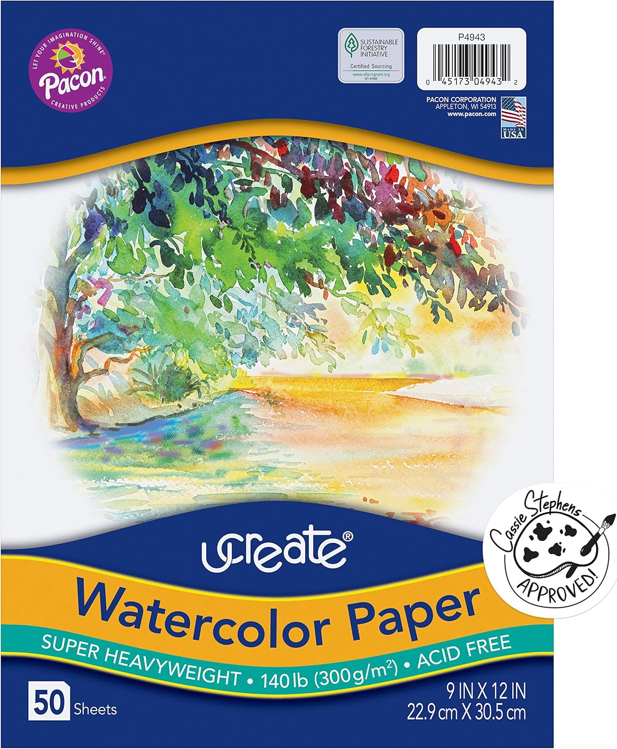 Pacon UCreate Watercolor Paper, 9in x 12in, White, 50 Sheets Per Pack, Case Of 2 Packs