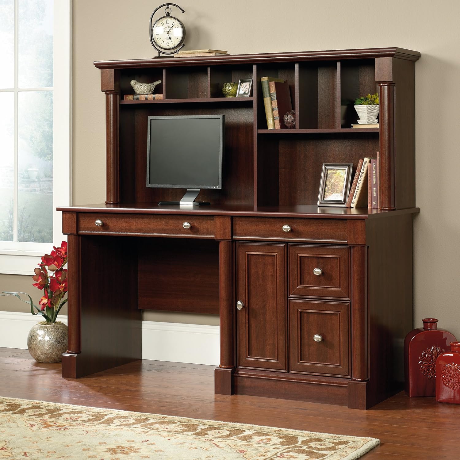 Sauder Palladia Computer Desk with Hutch, Home Office Desk
