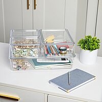 Martha Stewart Brody Plastic Storage Organizer Bins with Lids for Home Office, Kitchen, or Bathroom, 8 Pack