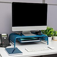 MIND READER Monitor Stand Ventilated Metal Mesh Laptop Riser and Desktop Organizer