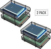 Mind Reader Paper Tray, Desk Organizer, Stackable, Storage, Office, Metal Mesh, 10.5" L x 13.25" W x 7.5" H, Set of 2, Black