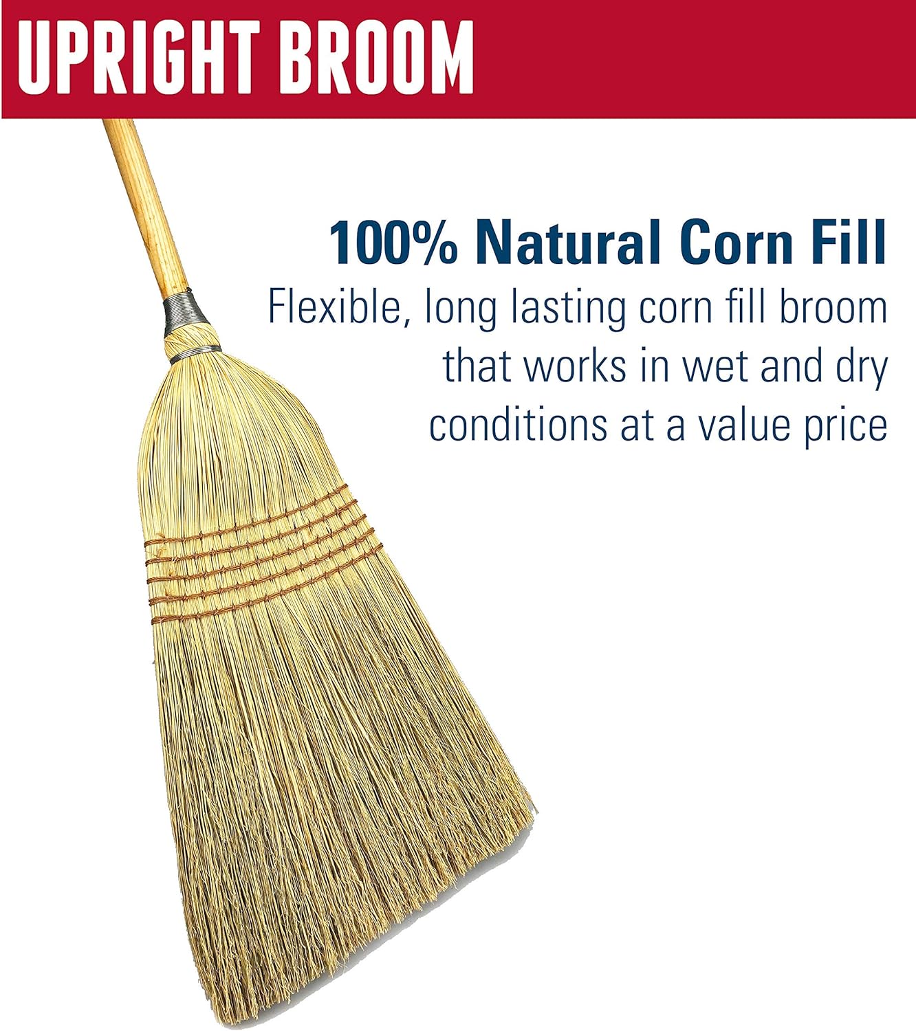 Weiler 70308 57" Length, 1-1/8" Handle Diameter, 5 Sews, Corn Fill, Janitor Upright Broom