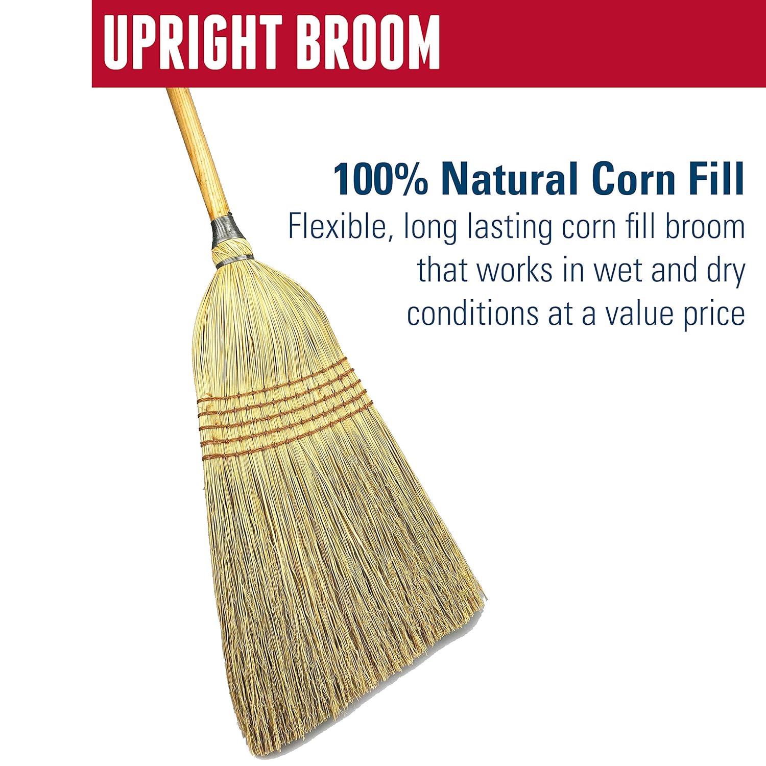 Weiler 44548 Light Industrial Upright Broom, Corn & Fiber Fill, 57" Overall Length