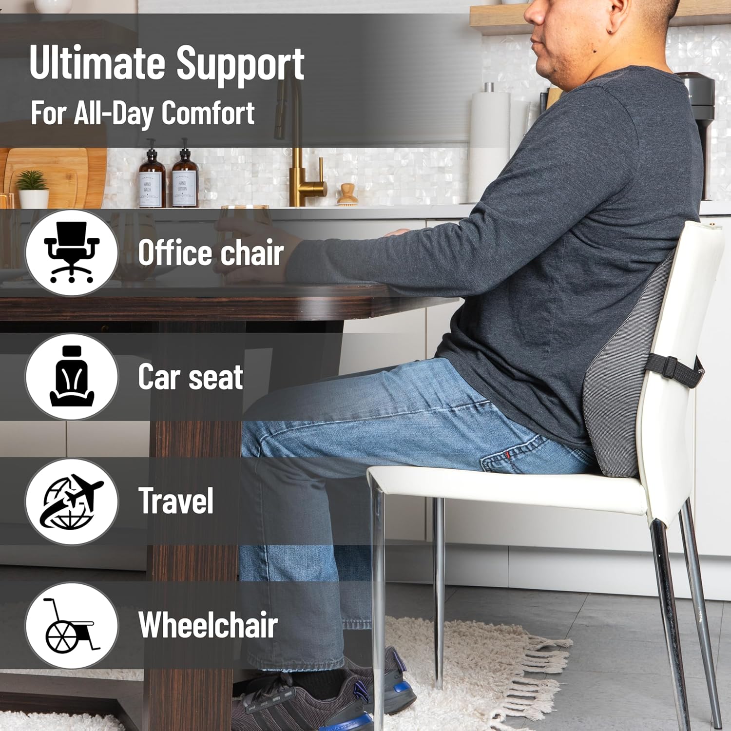MIND READER Air-Cloud Lumbar Cushion, Memory Foam Back Support