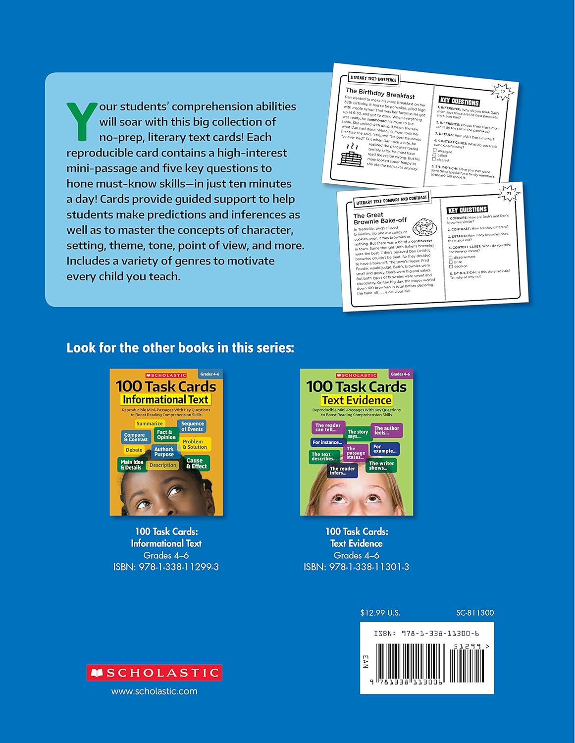 100 Task Cards: Literary Text: Reproducible Mini-Passages With Key Questions to Boost Reading Comprehension Skills