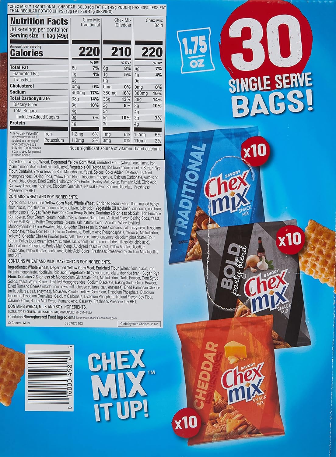 Chex Mix Classics Mix It Up Variety Snack Mixes, 1.75 Oz, Box Of 30 Packs