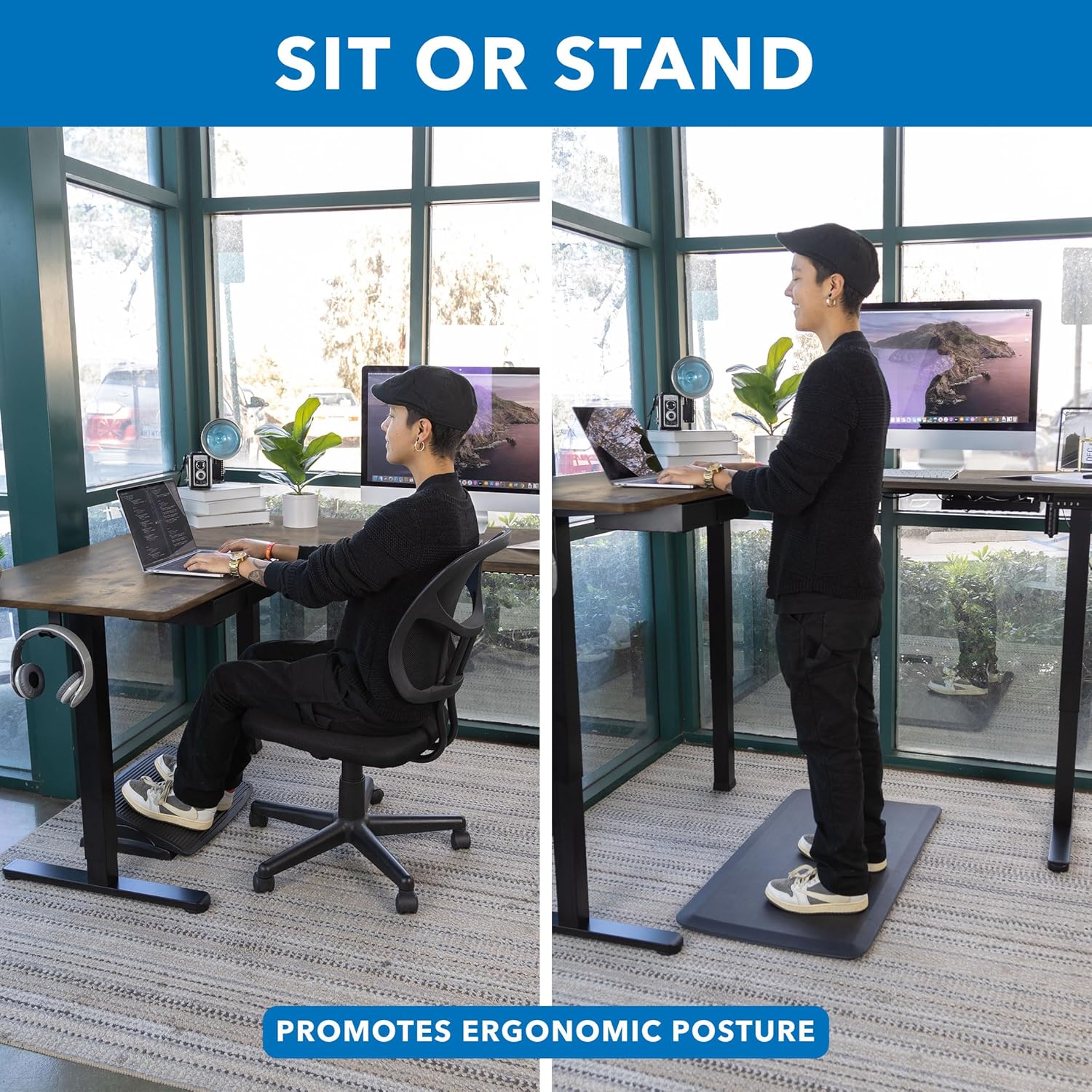 Mount-It! L Shaped Electric Standing Desk - Large Adjustable Corner Sit-Stand Desk