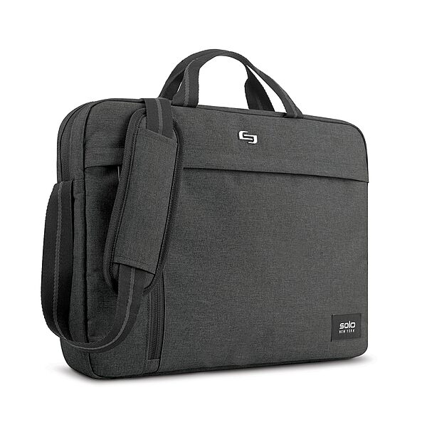 Solo New York Briefcase - Laptop Carrying Bag for Women & Men, Brief for Travel & Work, Front Zippered Pockets, Adjustable Shoulder Strap, Fits 15.6" Computer - Rivington Slim, Gray