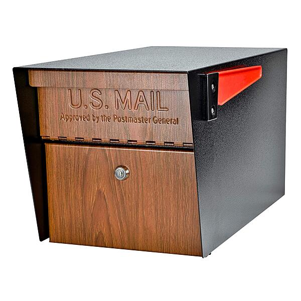 Mail Boss Curbside, Wood Grain 7510 Mail Manager Locking Security Mailbox, Steel, Black Black Mailbox