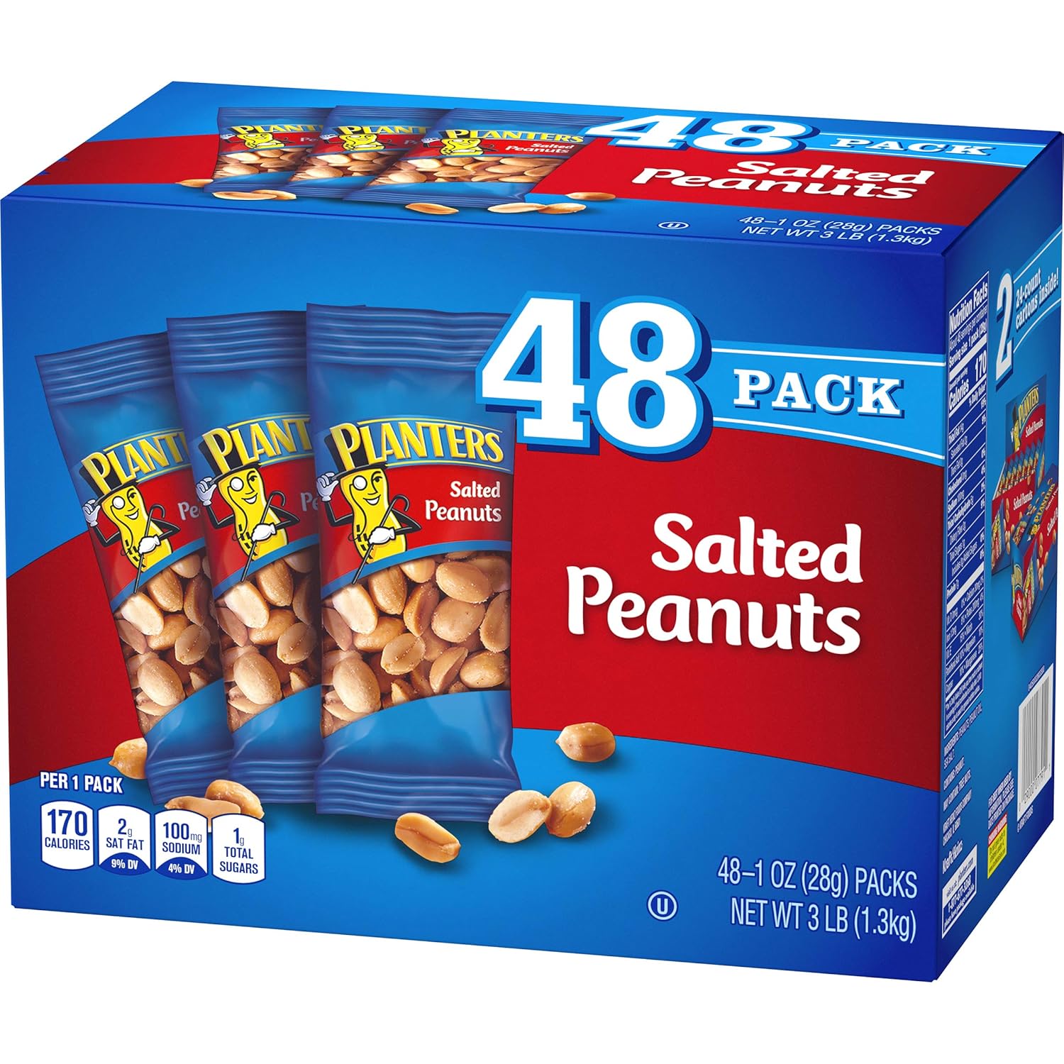PLANTERS Salted Peanuts, 1 oz. Bags (192 Pack) - Snack Size Peanuts with Sea Salt & Simple Ingredients