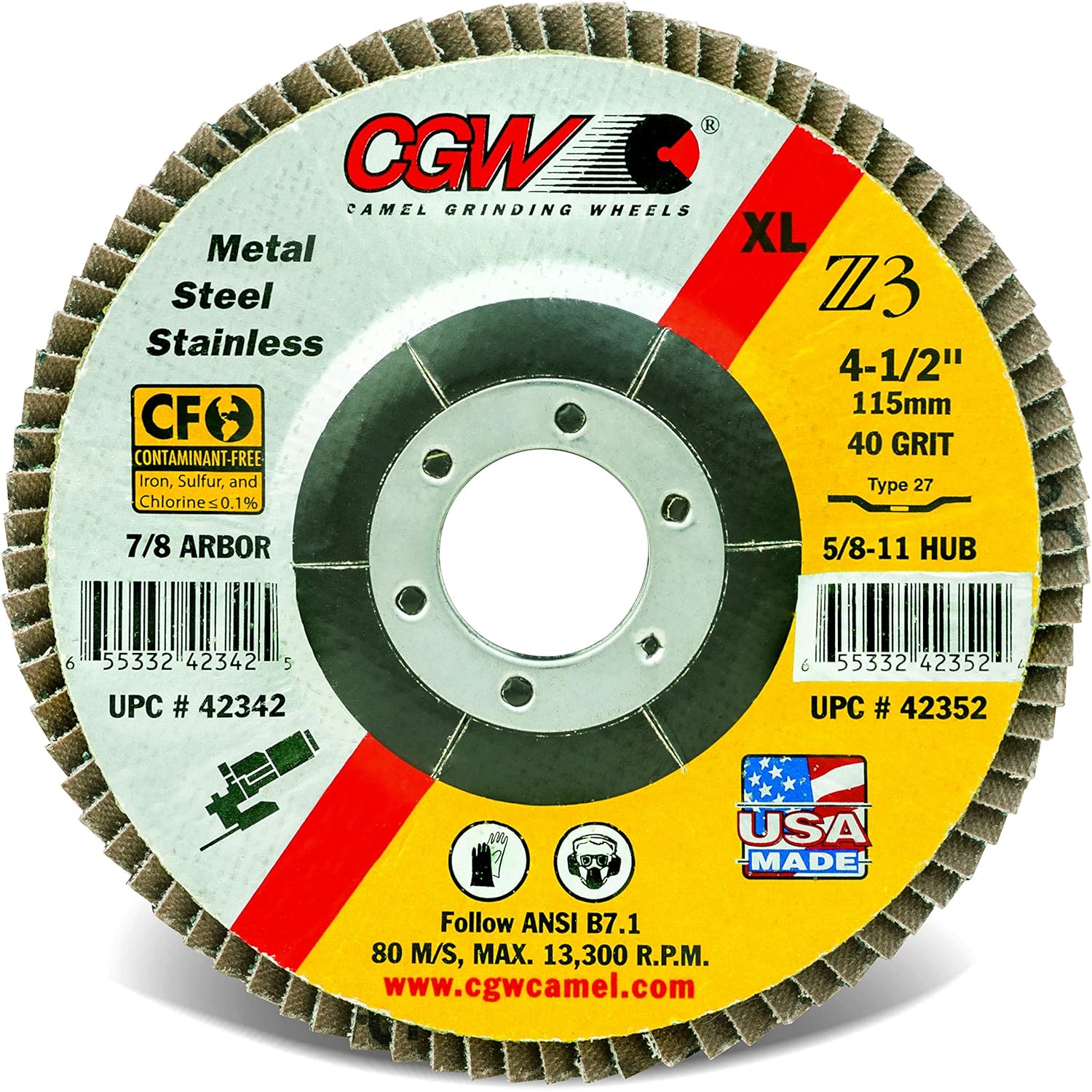 Abrasives 42342 4-1/2x7/8 T27 Z3-40 XL Flap Disc
