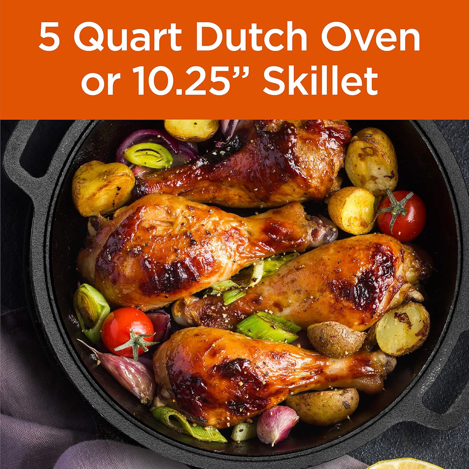 COMMERCIAL CHEF Cast Iron Dutch Oven with Lid and Handles