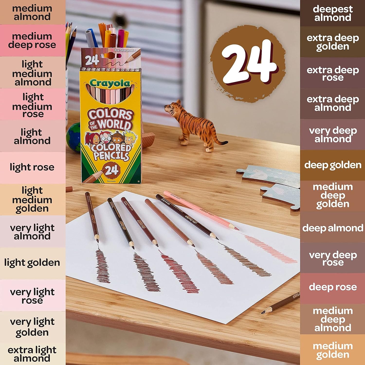 Crayola Colors of the World Colored Pencil Set (24ct), Skin Tone Colored Pencils for Kids, Coloring Book Pencils